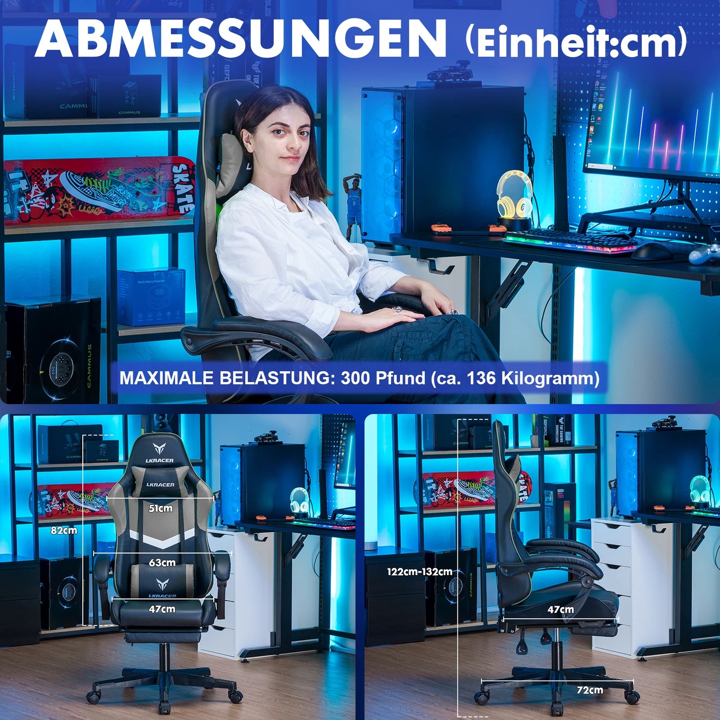 Chaise gaming ergonomique avec repose-pieds et soutien lombaire