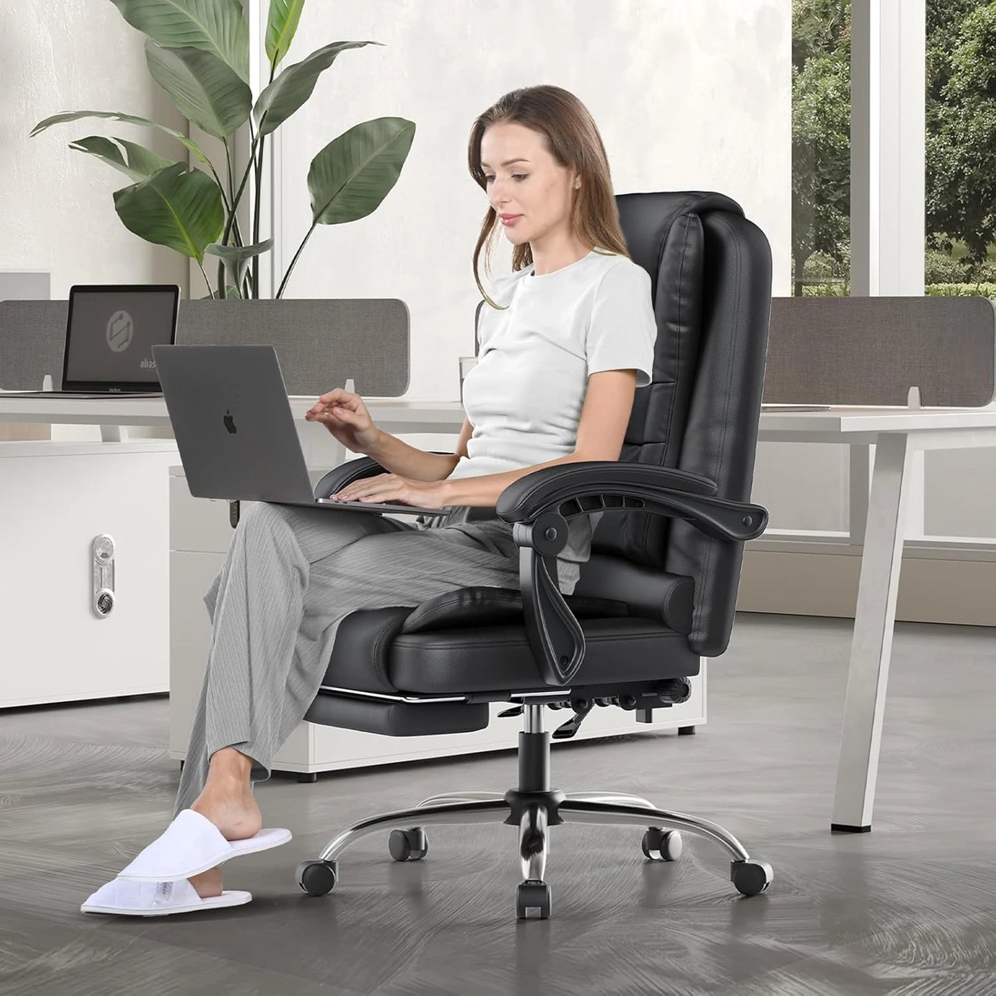 Chaise de Bureau Ergonomique avec Repose-Pieds Inclinable