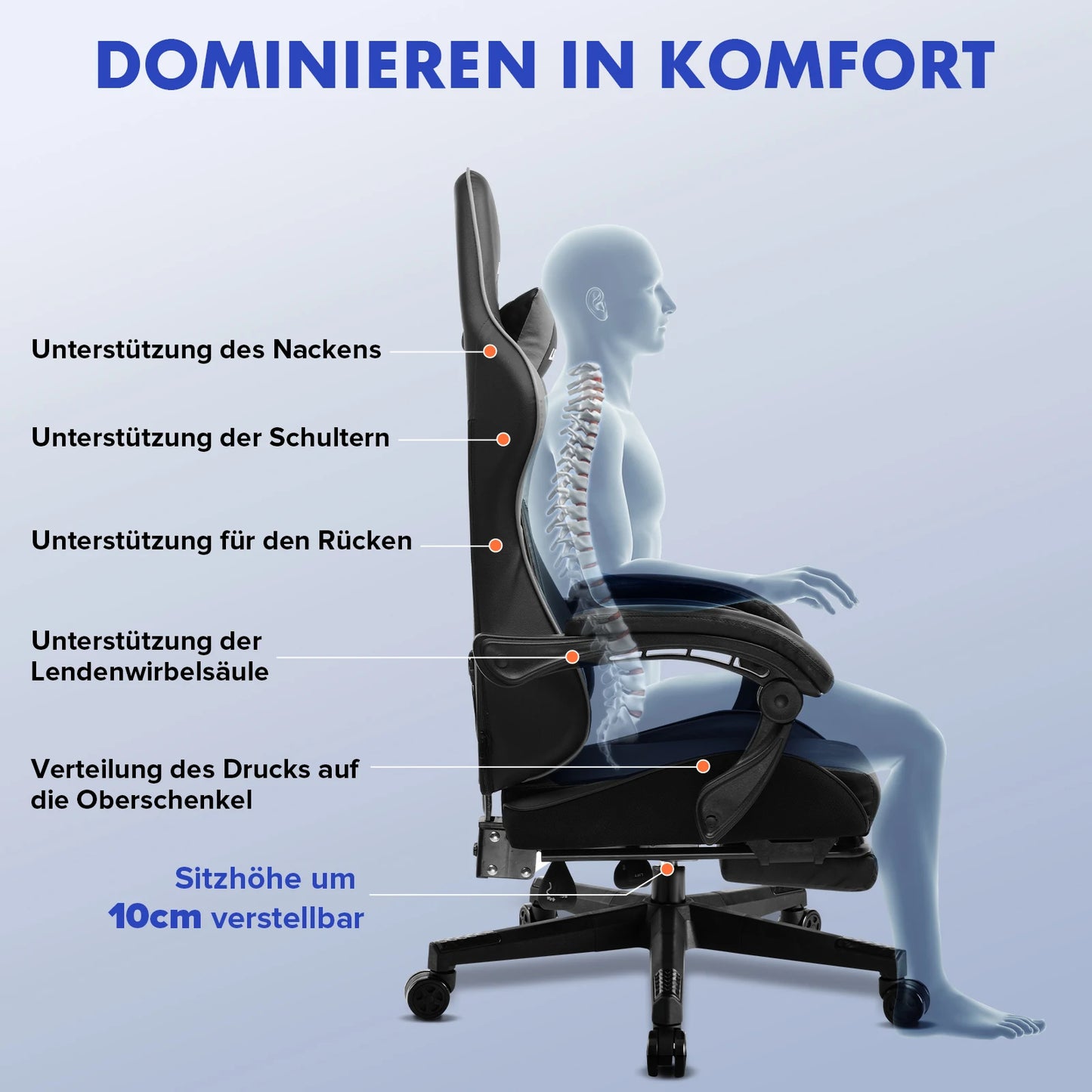 Chaise gaming ergonomique avec repose-pieds et soutien lombaire