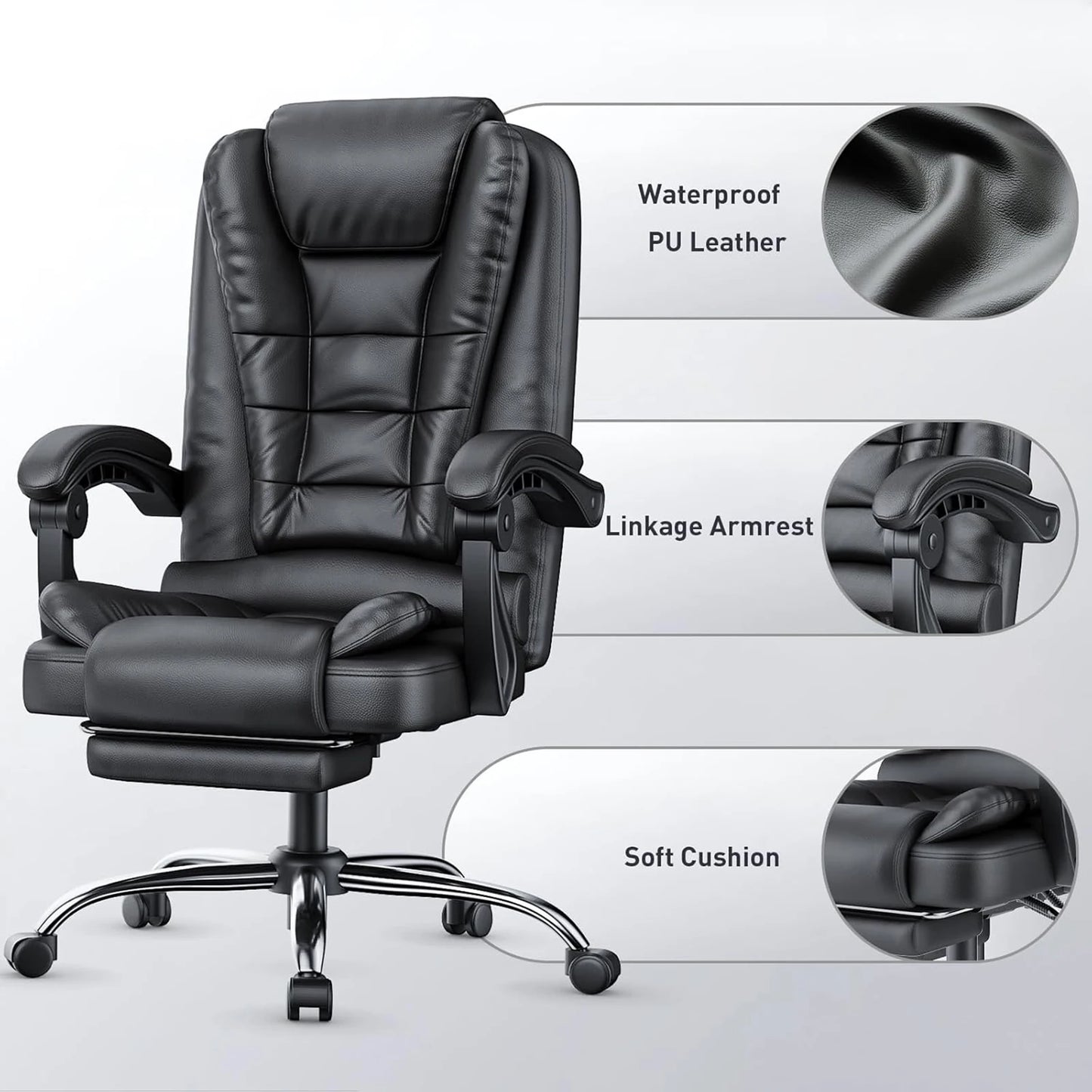 Chaise de Bureau Ergonomique avec Repose-Pieds Inclinable