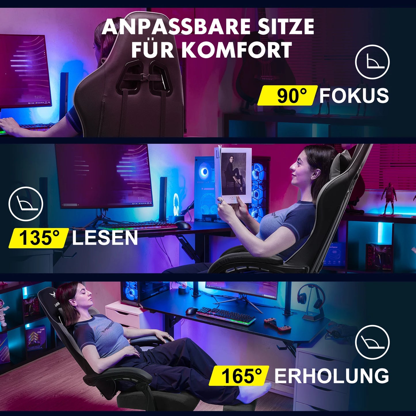 Chaise gaming ergonomique avec repose-pieds et soutien lombaire