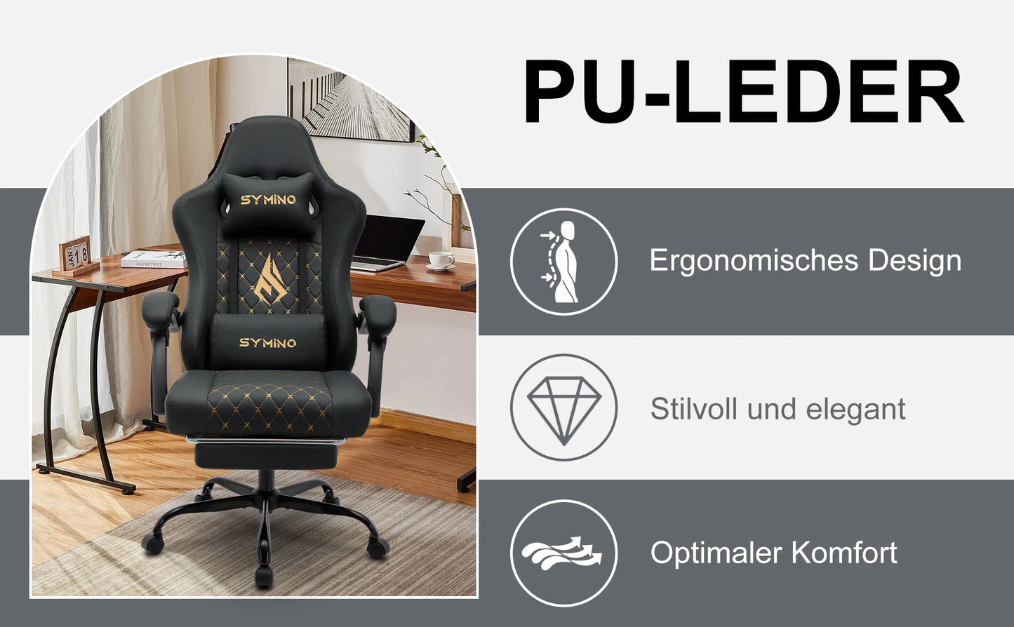 Chaise Gaming Symino Ergonomique avec Repose-Pieds