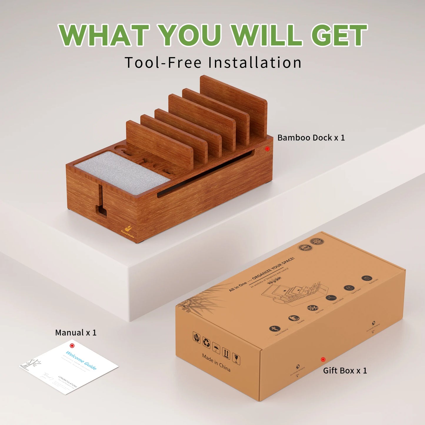 Station de recharge multi-appareils en bambou