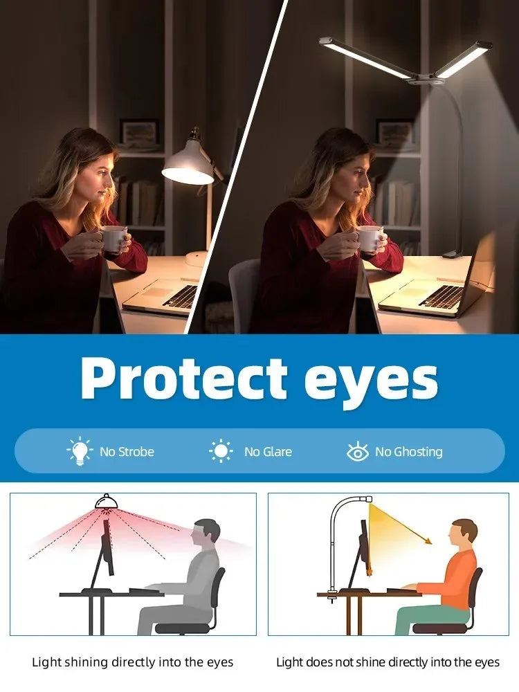 Lampe de bureau LED réglable double tête