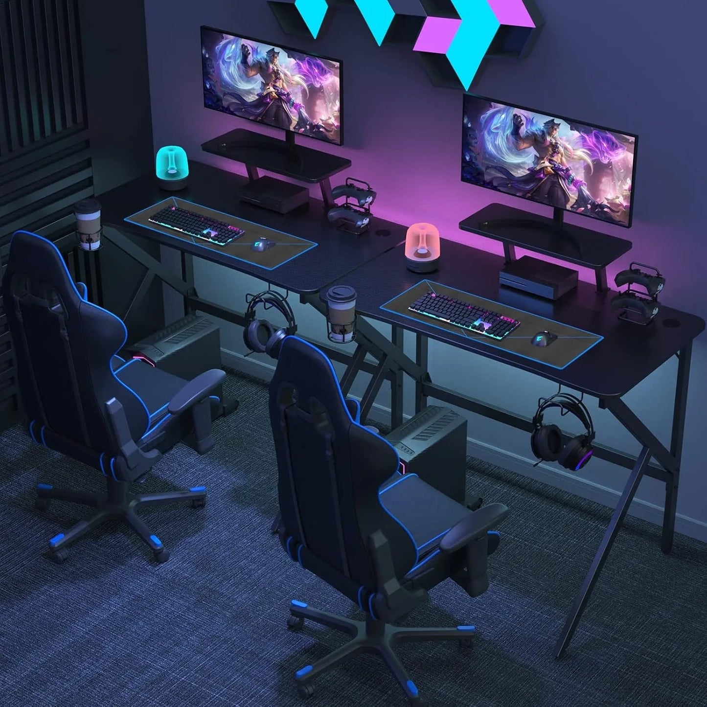 Bureau gamer ergonomique avec support écran intégré