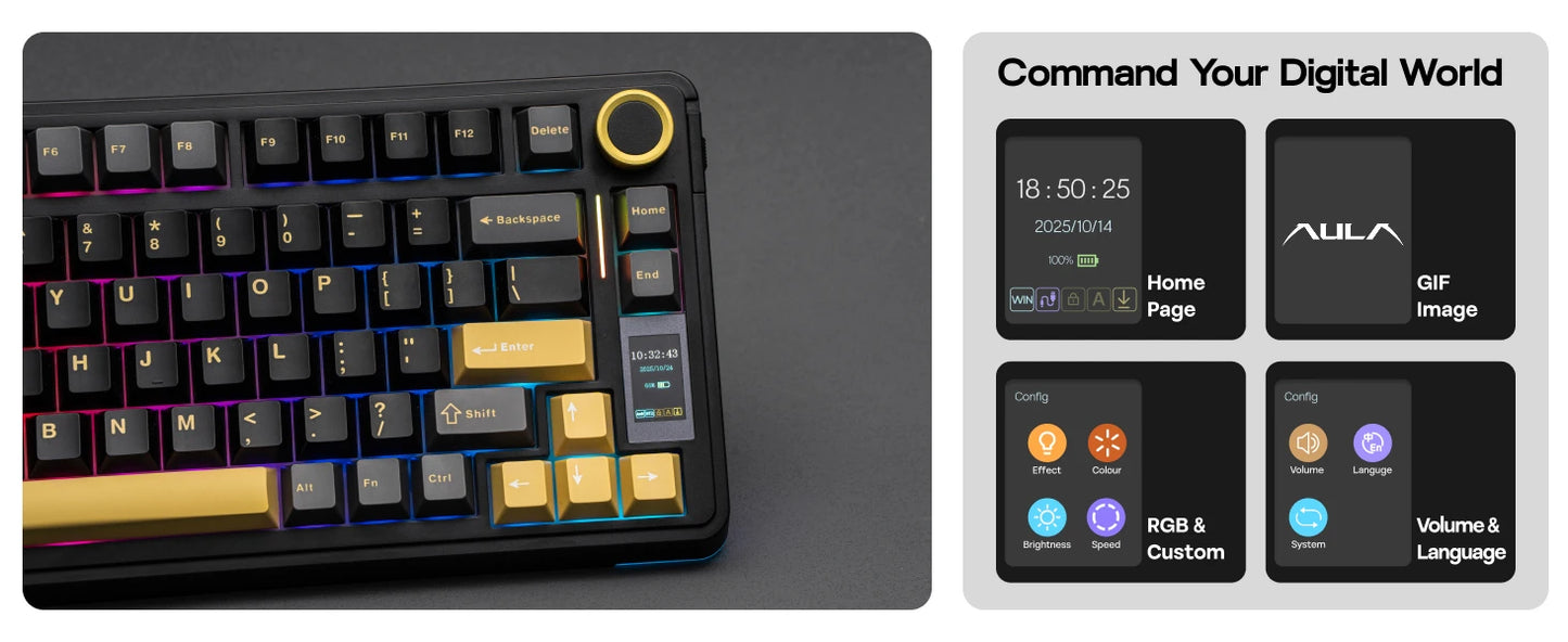 Clavier mécanique sans fil 75% rétroéclairé – Écran intégré