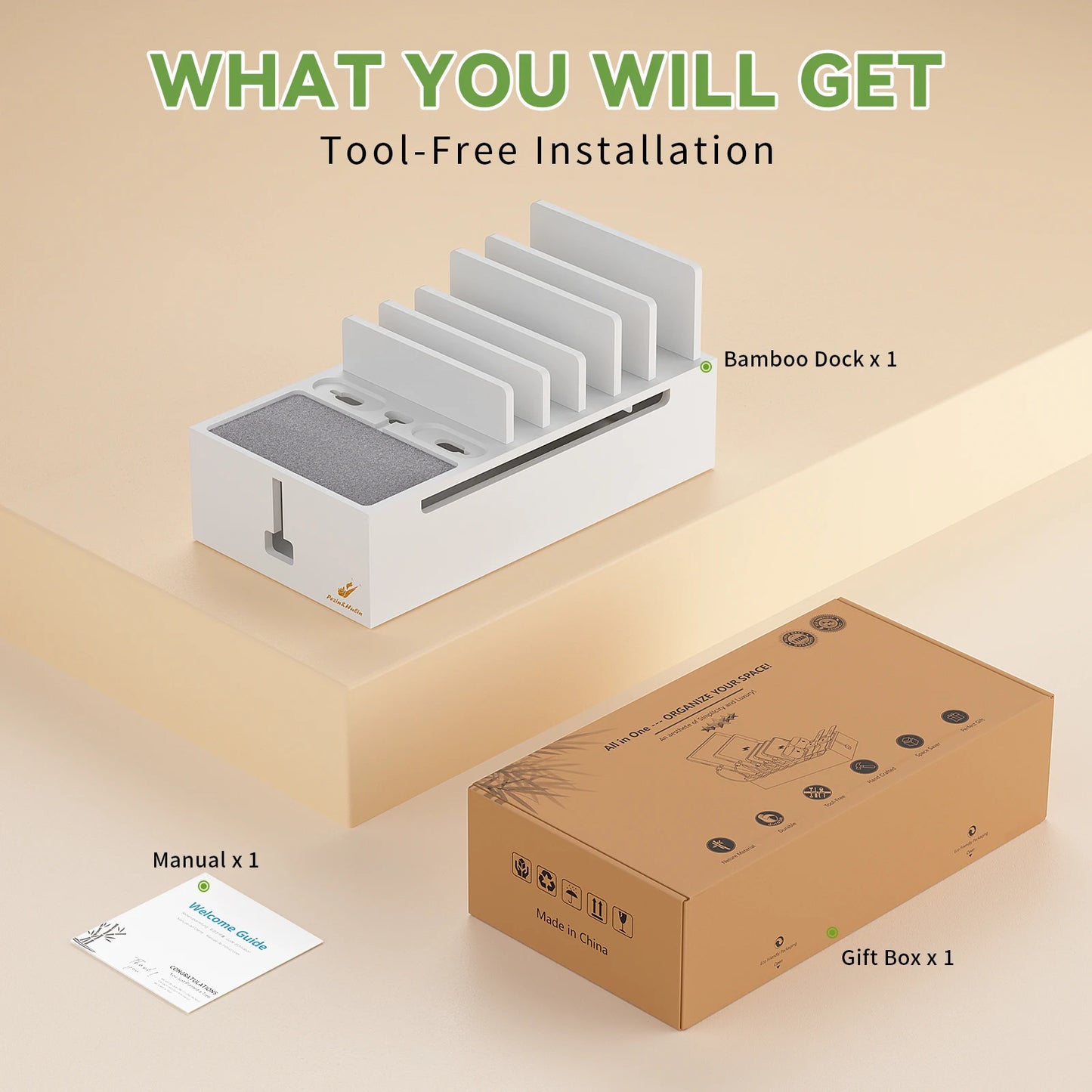 Station de recharge multi-appareils en bambou