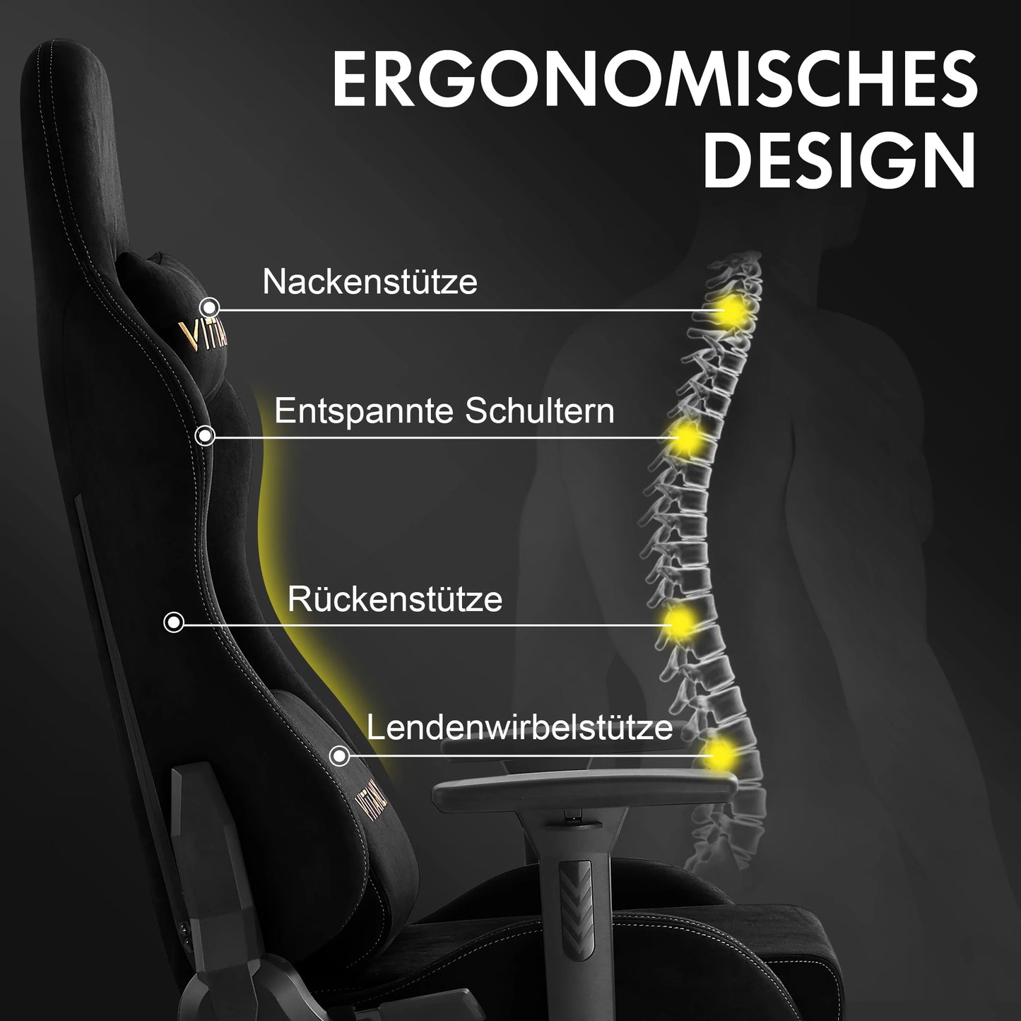 Chaise Gaming Ergonomique avec Soutien Lombaire et Accoudoirs 3D