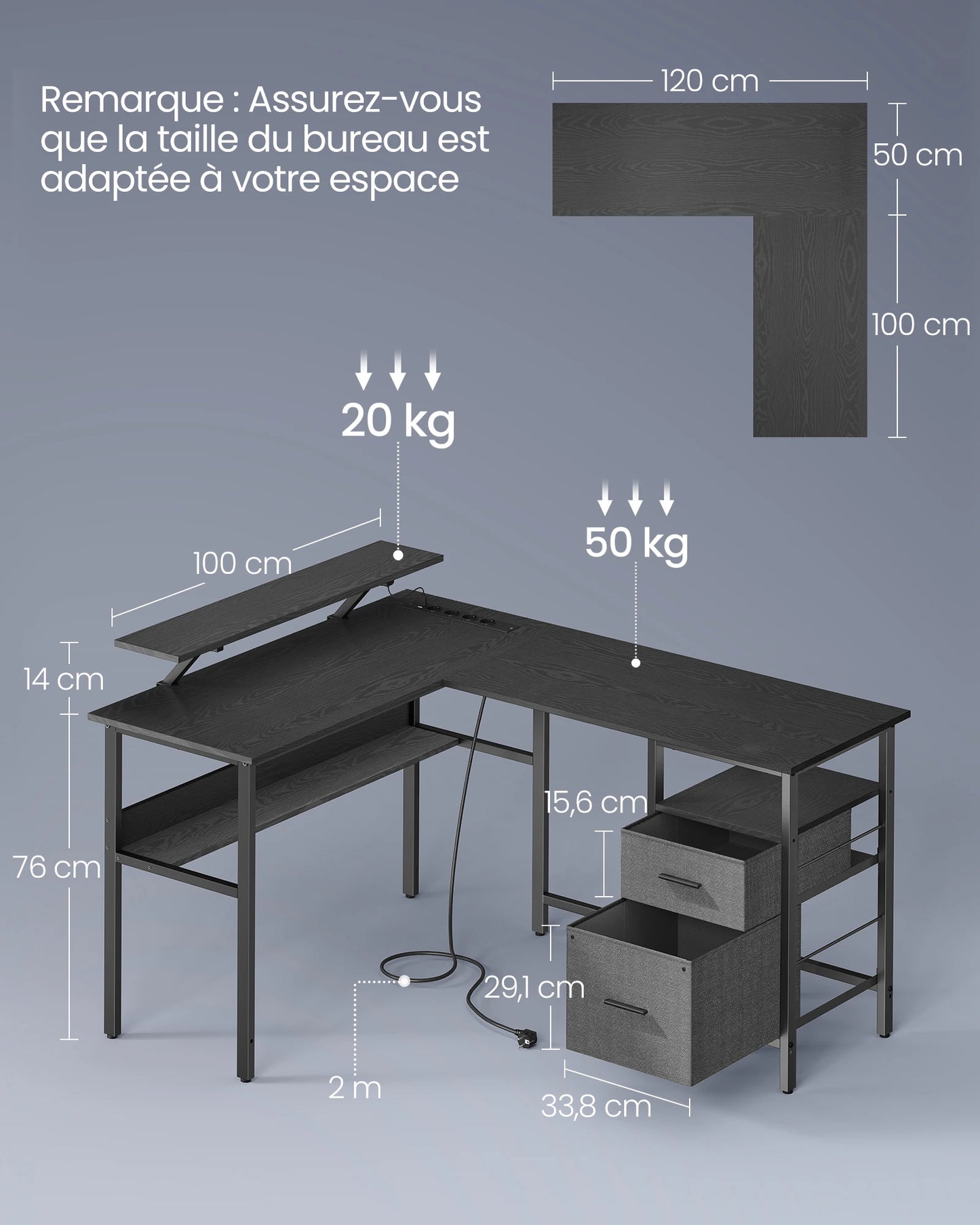 Bureau Gaming d’Angle en L avec LED, Rangement et Ports USB