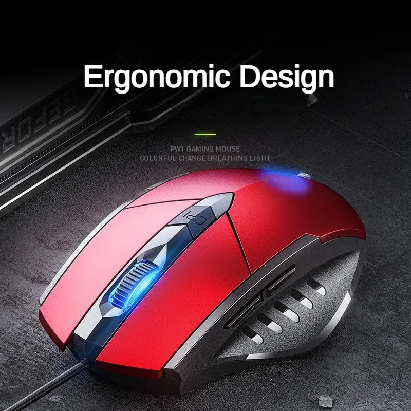 Souris filaire ergonomique silencieuse – DPI réglable – RGB