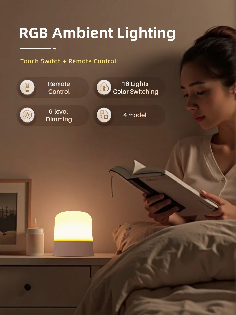 Veilleuse LED RGB tactile – Lampe d’ambiance rechargeable