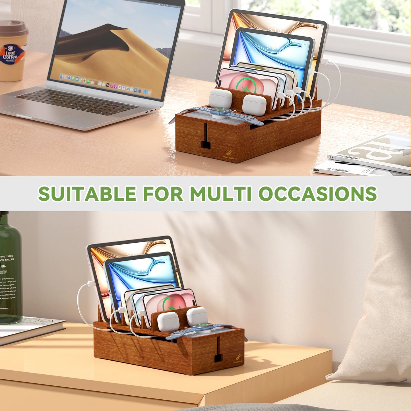 Station de recharge multi-appareils en bambou