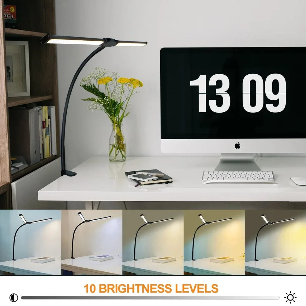 Lampe de bureau LED réglable double tête