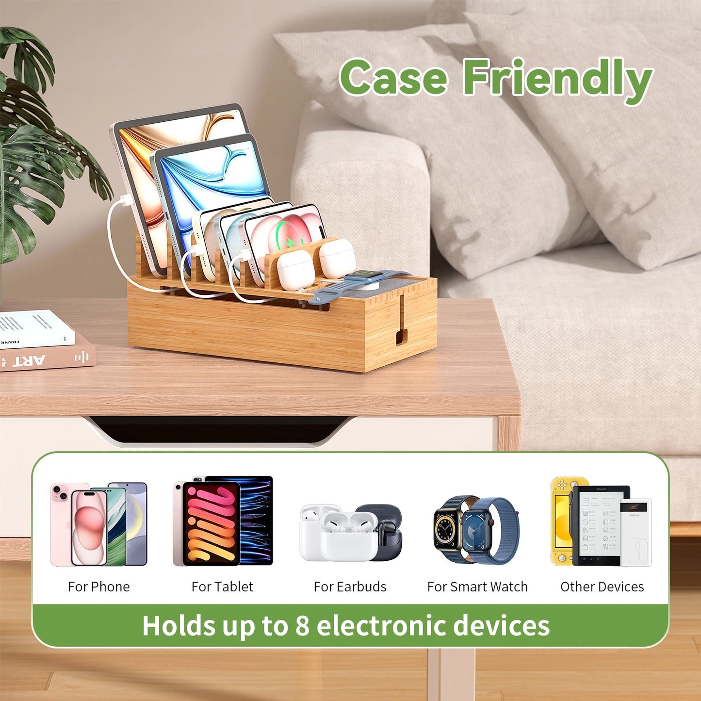 Station de recharge multi-appareils en bambou