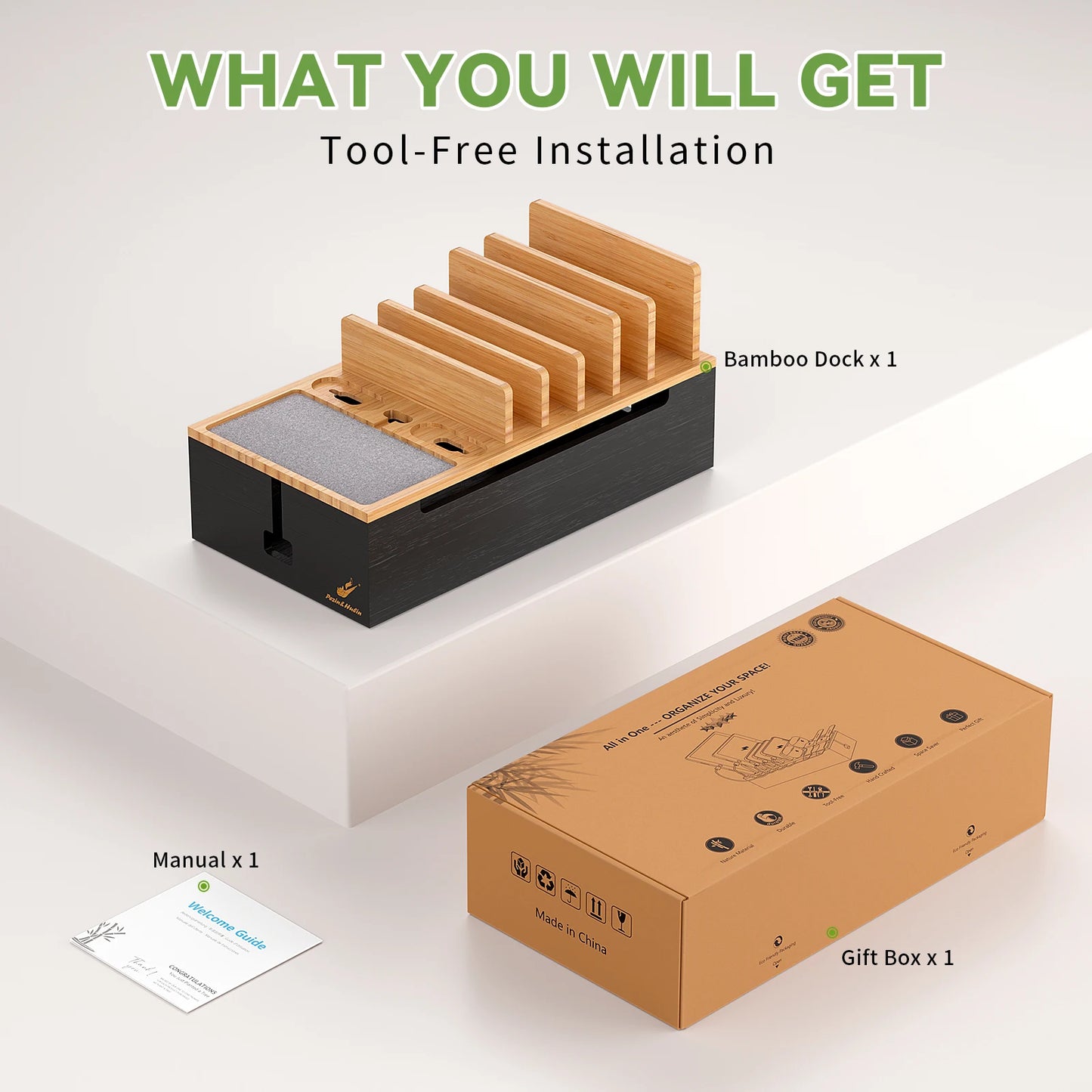 Station de recharge multi-appareils en bambou