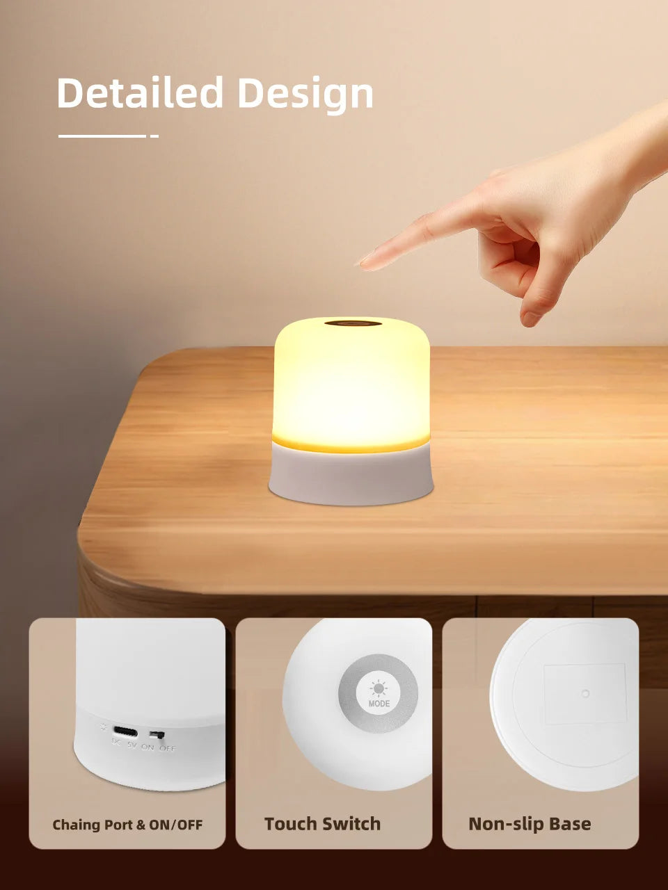 Veilleuse LED RGB tactile – Lampe d’ambiance rechargeable