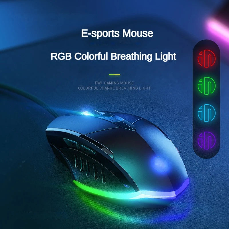 Souris filaire ergonomique silencieuse – DPI réglable – RGB