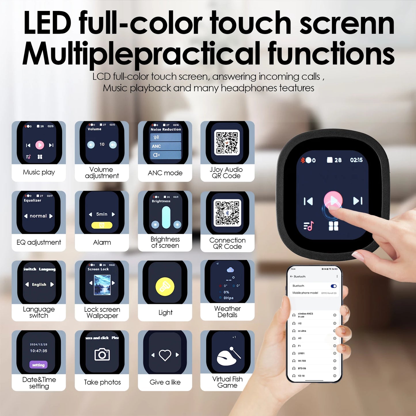 Casque Bluetooth sans fil avec réduction de bruit active