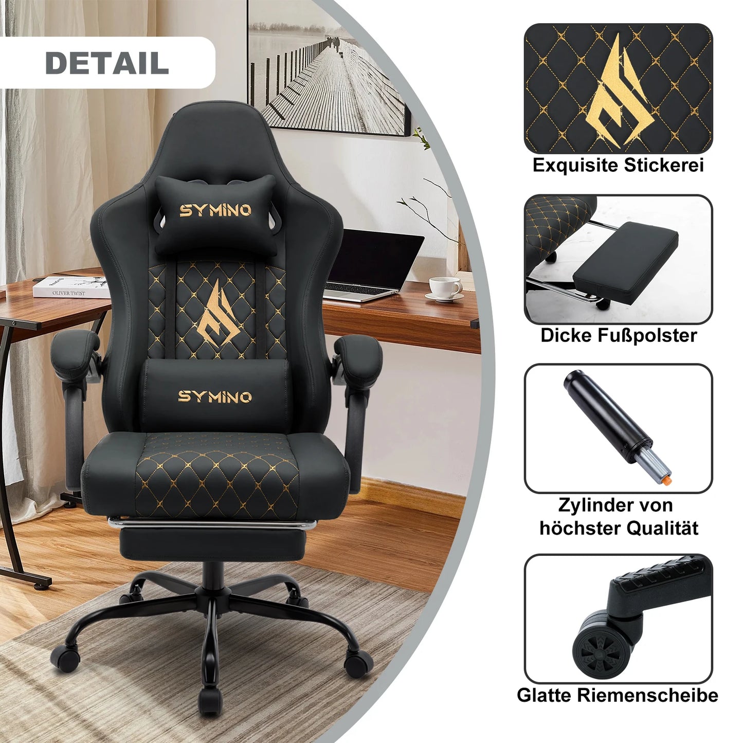Chaise Gaming Symino Ergonomique avec Repose-Pieds