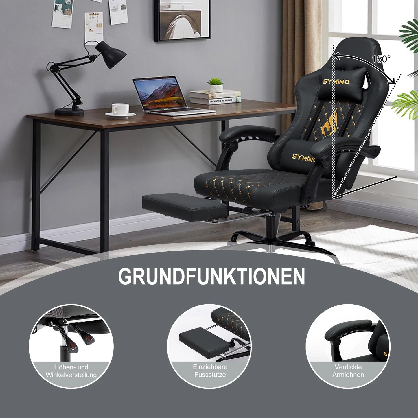 Chaise Gaming Symino Ergonomique avec Repose-Pieds