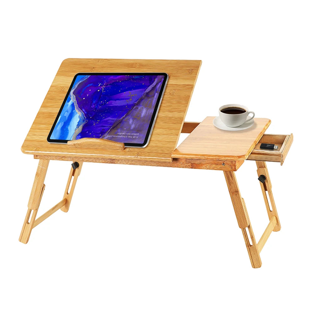 Table pour ordinateur portable pliable en bambou – Réglable et ergonomique