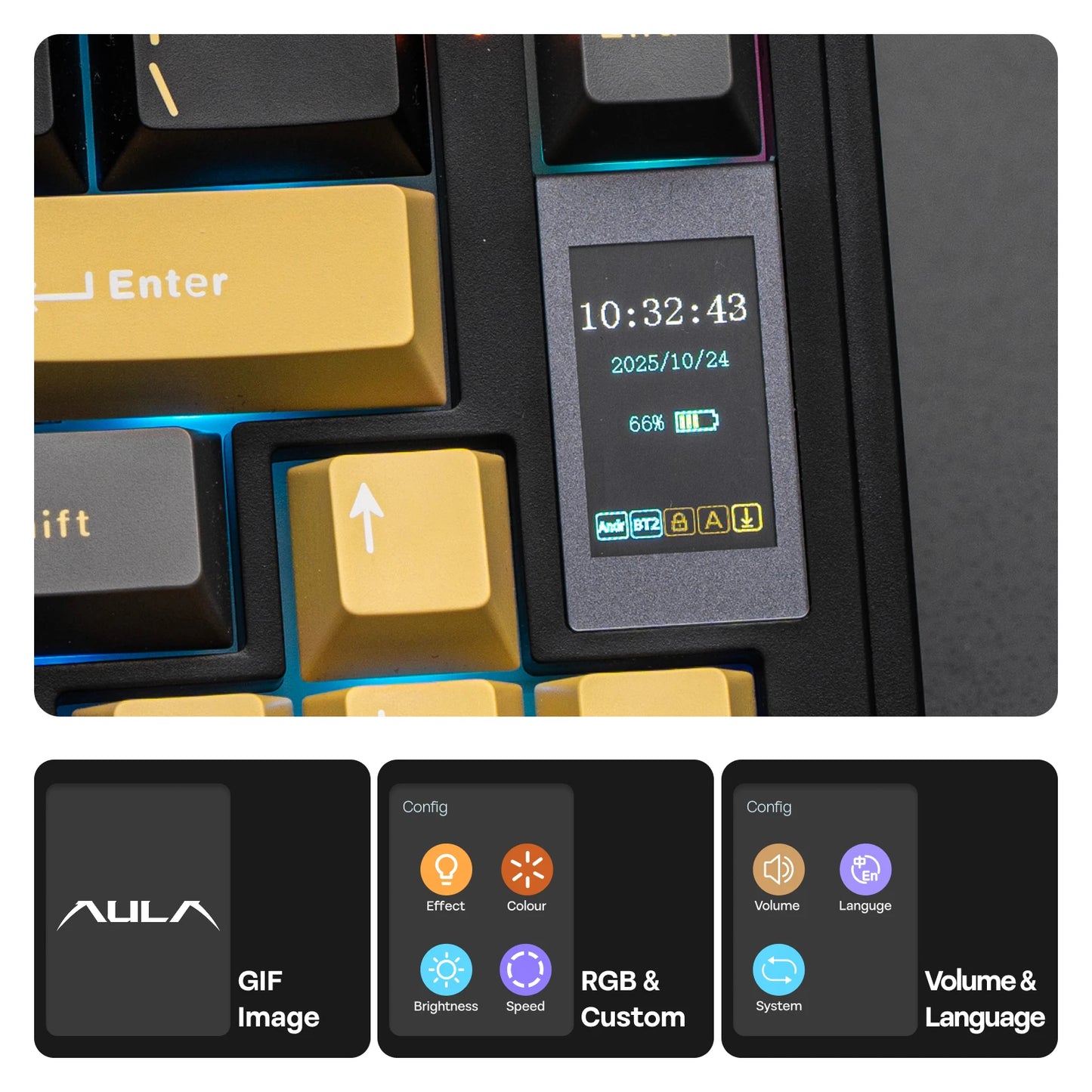 Clavier mécanique sans fil 75% rétroéclairé – Écran intégré