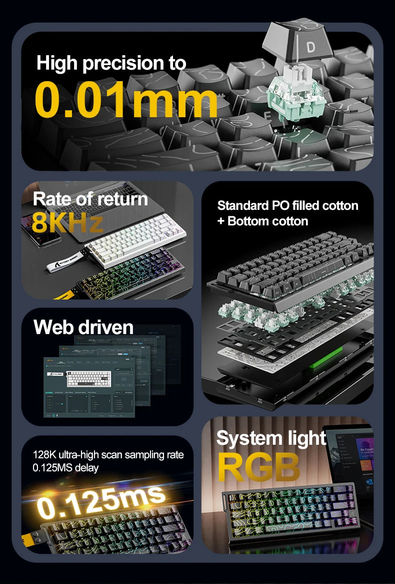 Clavier mécanique gaming à switchs magnétiques – 68 touches