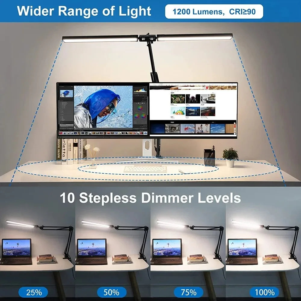 Lampe de bureau LED réglable double tête