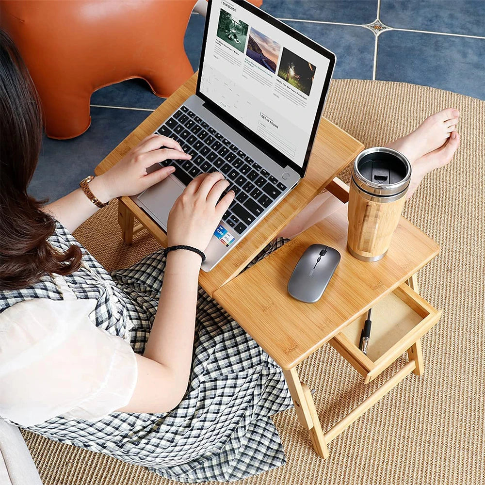 Table pour ordinateur portable pliable en bambou – Réglable et ergonomique
