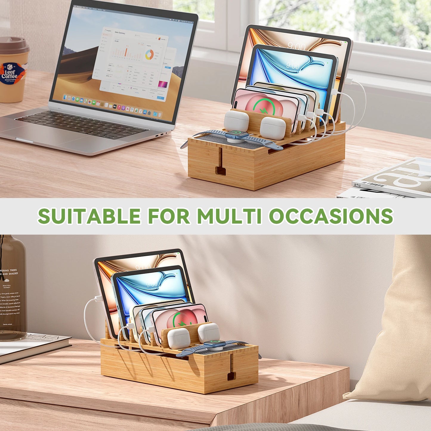 Station de recharge multi-appareils en bambou