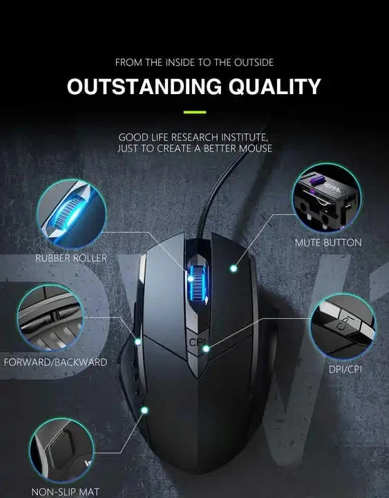 Souris filaire ergonomique silencieuse – DPI réglable – RGB