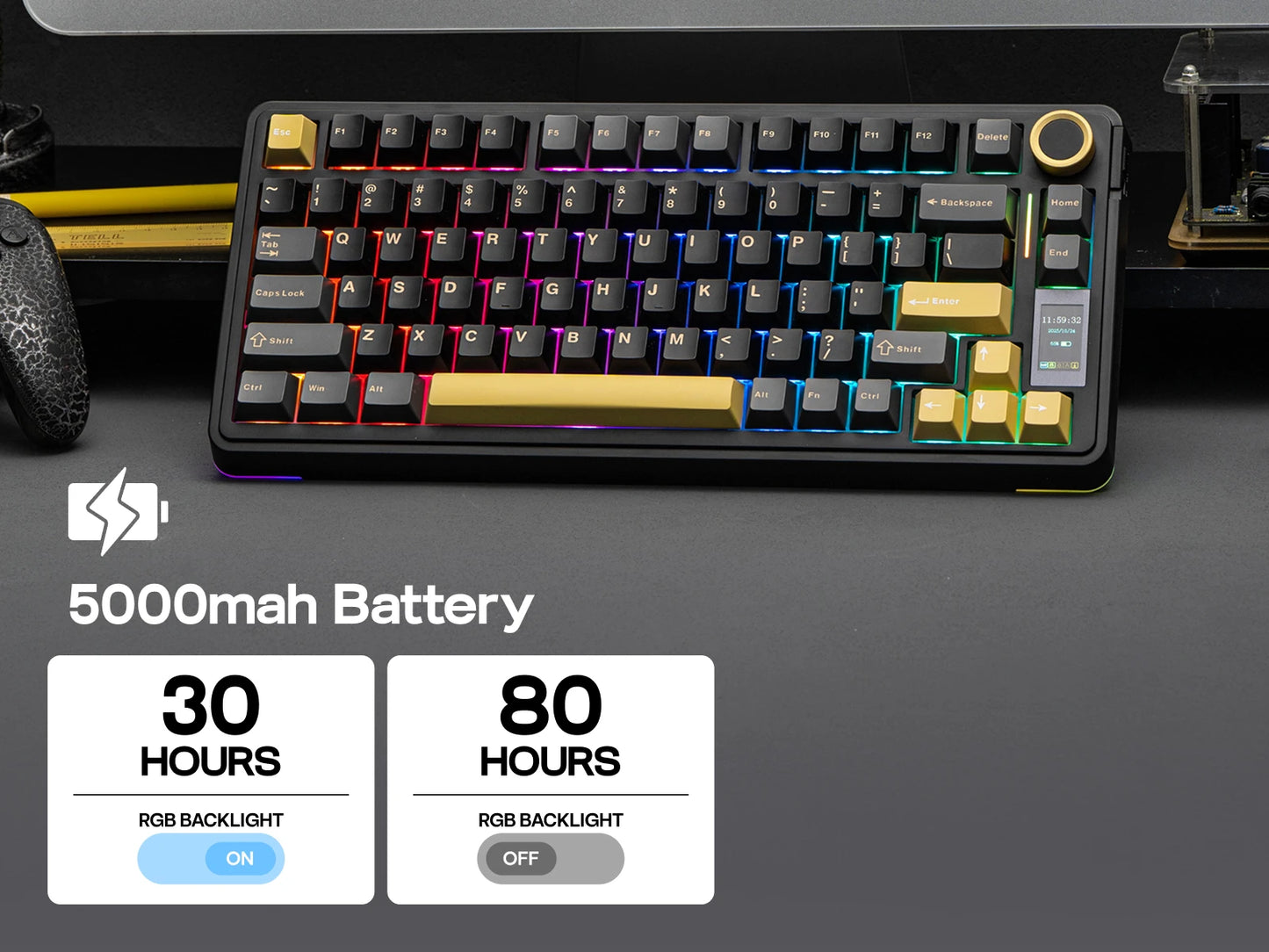 Clavier mécanique sans fil 75% rétroéclairé – Écran intégré