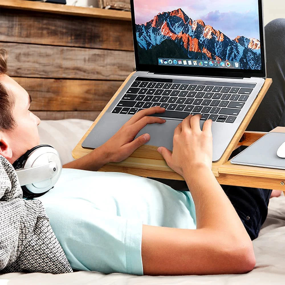 Table pour ordinateur portable pliable en bambou – Réglable et ergonomique