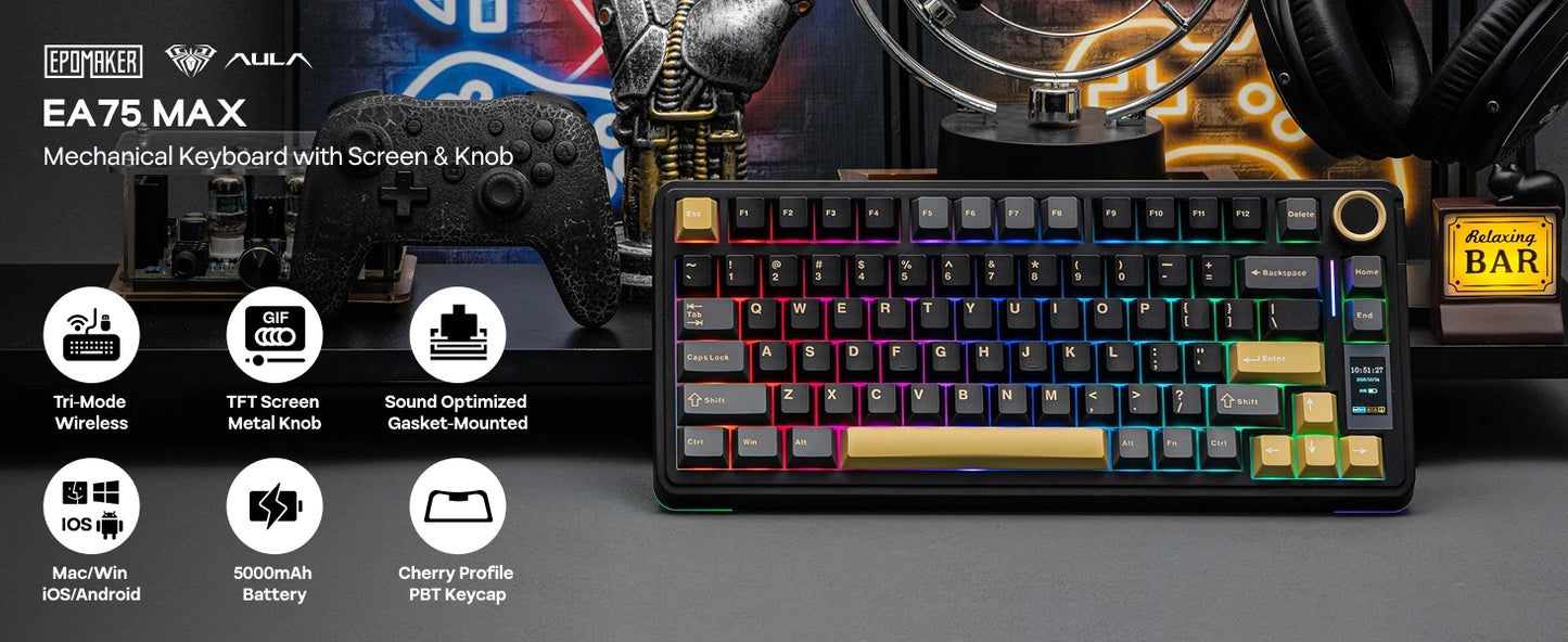 Clavier mécanique sans fil 75% rétroéclairé – Écran intégré