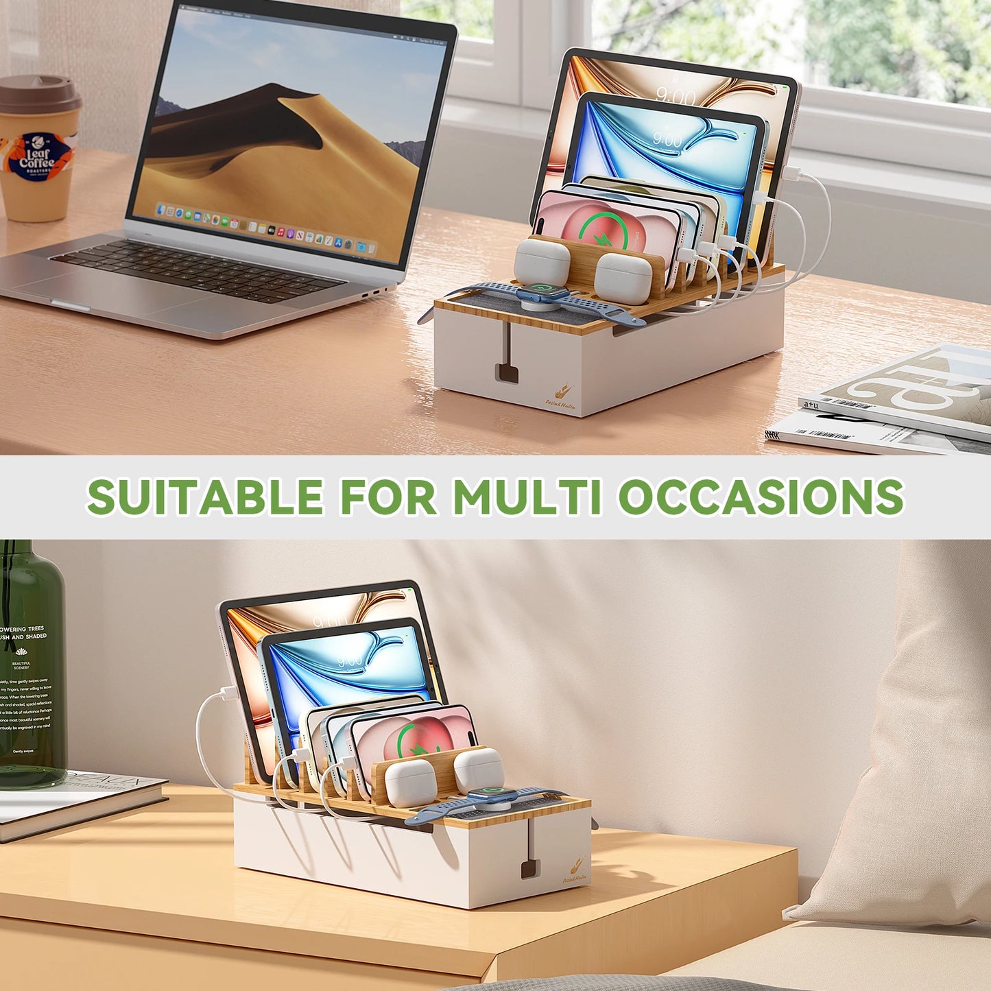 Station de recharge multi-appareils en bambou