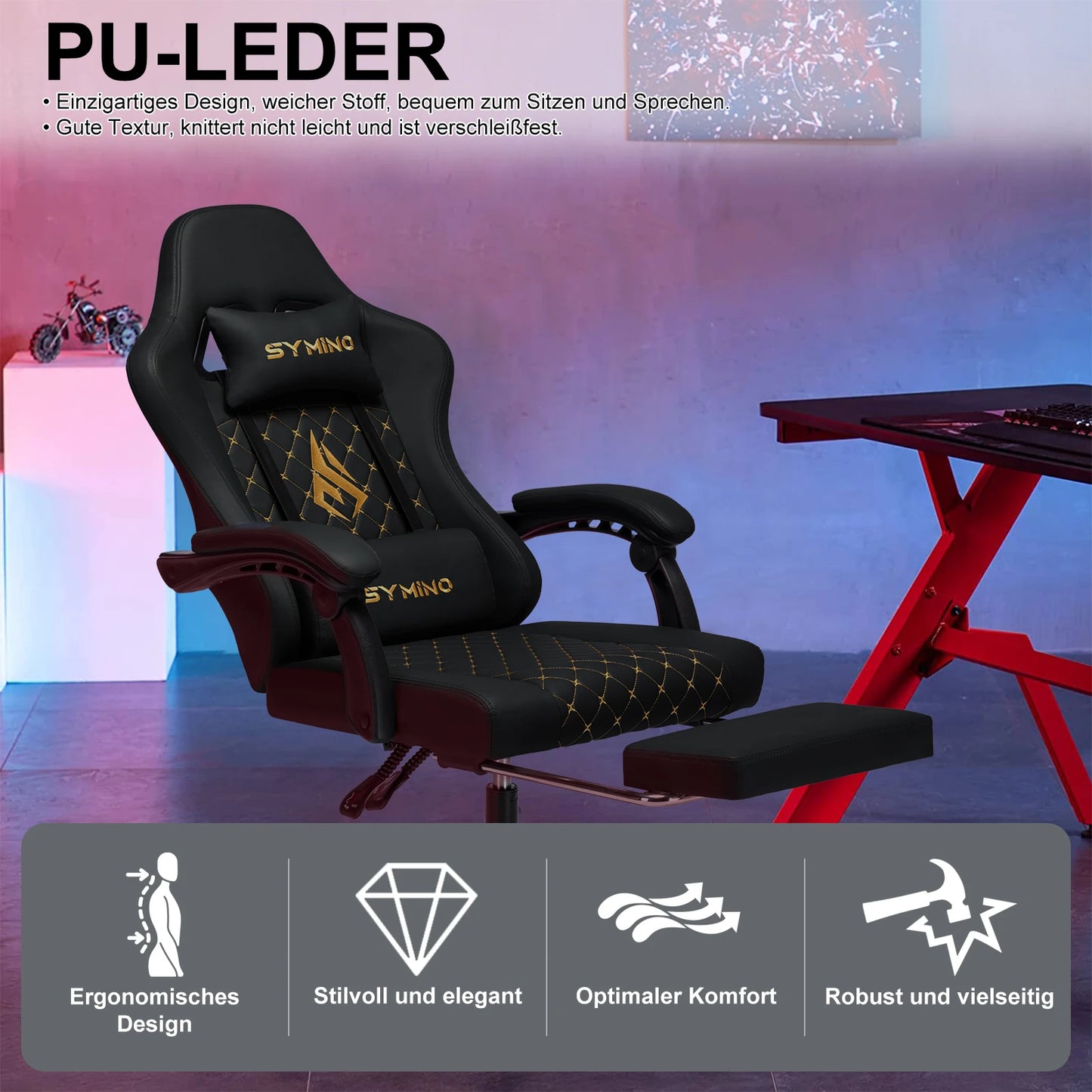 Chaise Gaming Symino Ergonomique avec Repose-Pieds