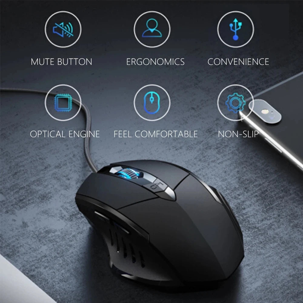 Souris filaire ergonomique silencieuse – DPI réglable – RGB