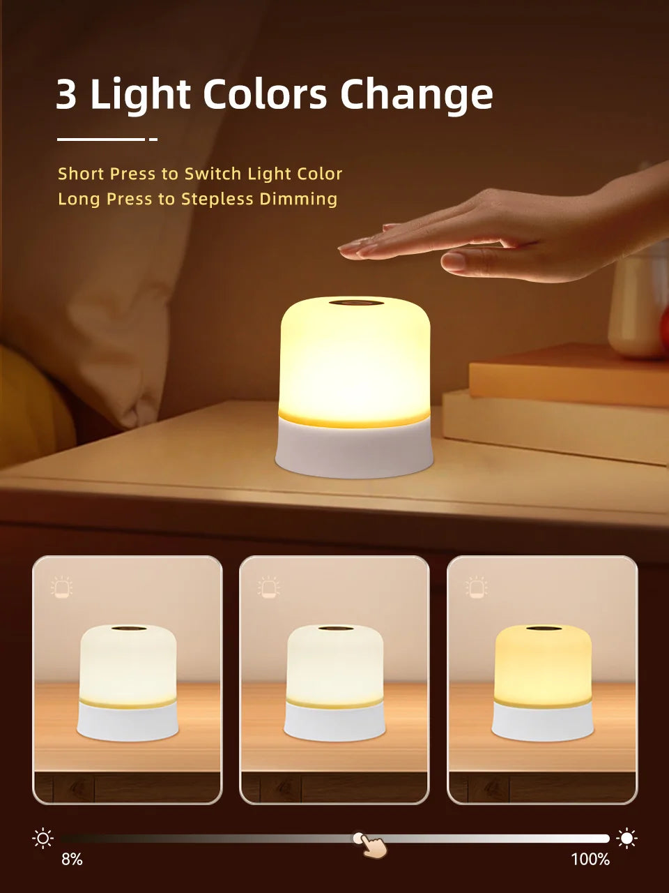 Veilleuse LED RGB tactile – Lampe d’ambiance rechargeable