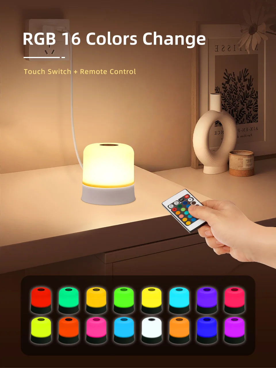 Veilleuse LED RGB tactile – Lampe d’ambiance rechargeable
