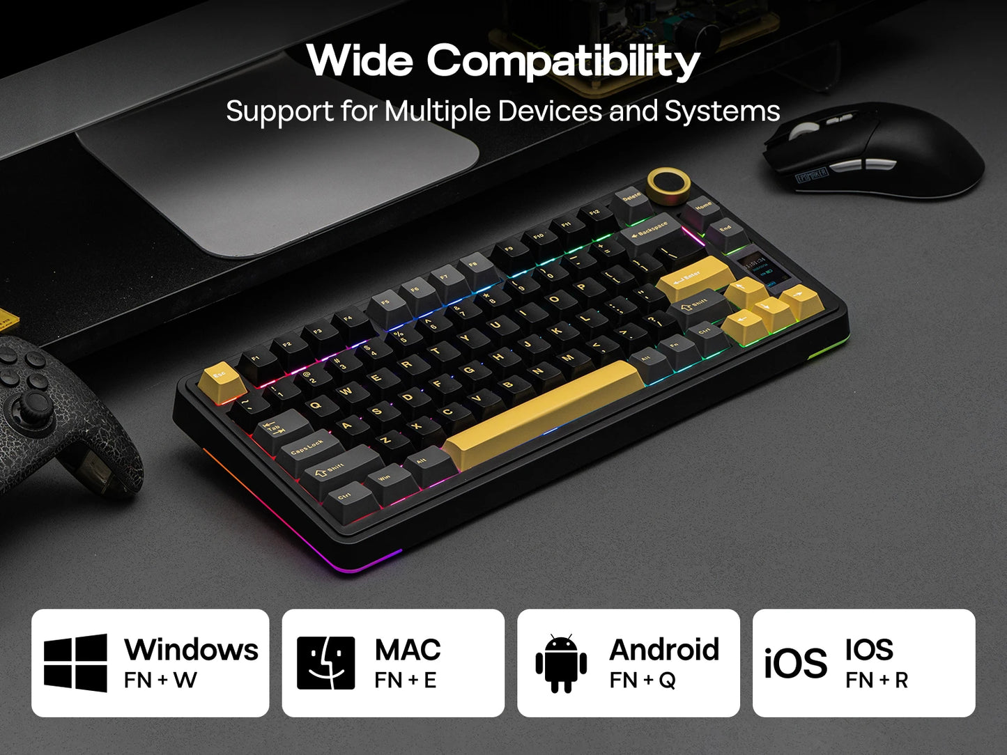 Clavier mécanique sans fil 75% rétroéclairé – Écran intégré