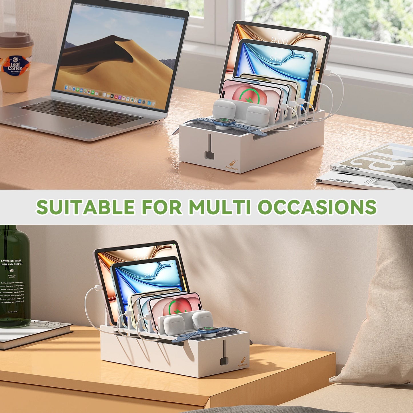 Station de recharge multi-appareils en bambou