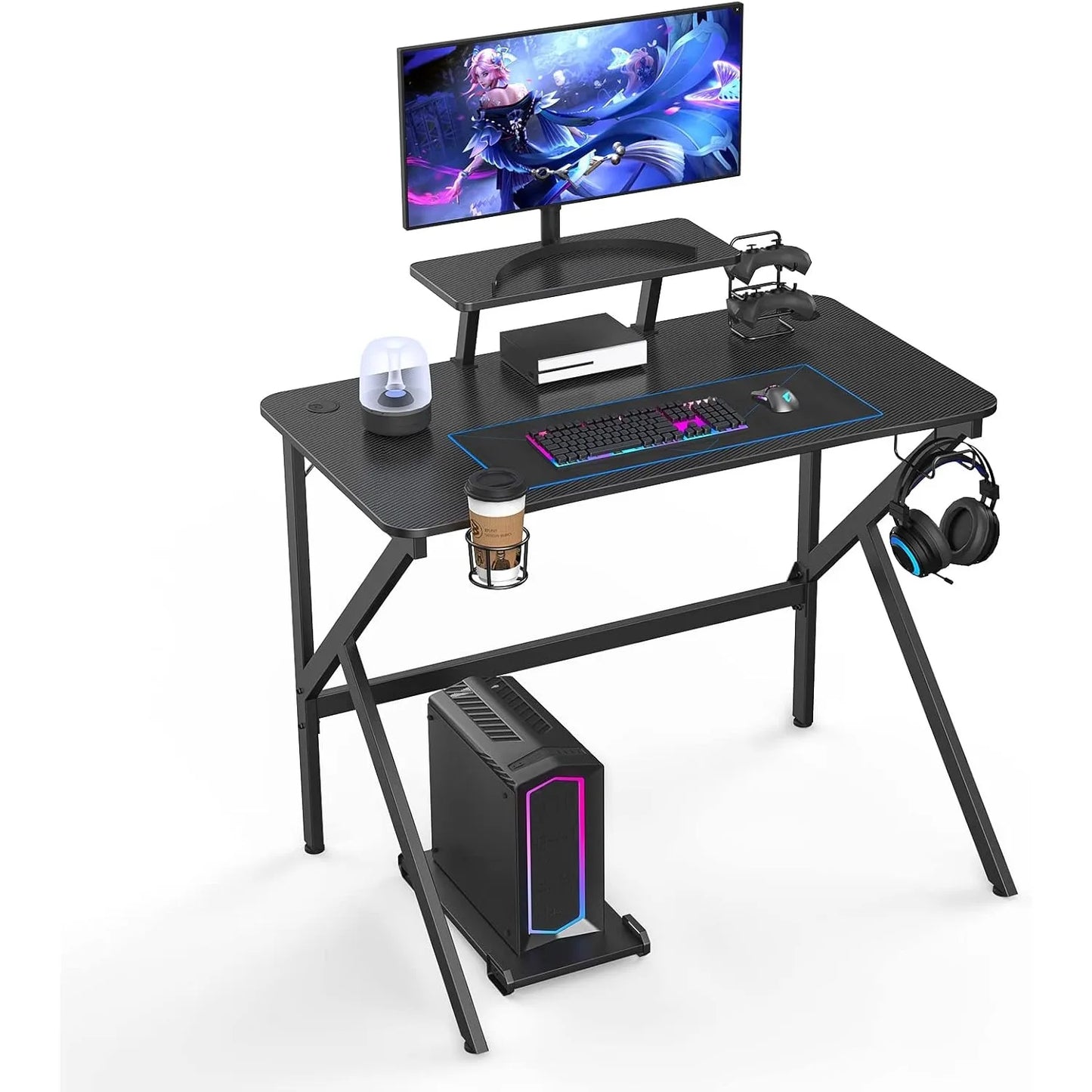 Bureau gamer ergonomique avec support écran intégré