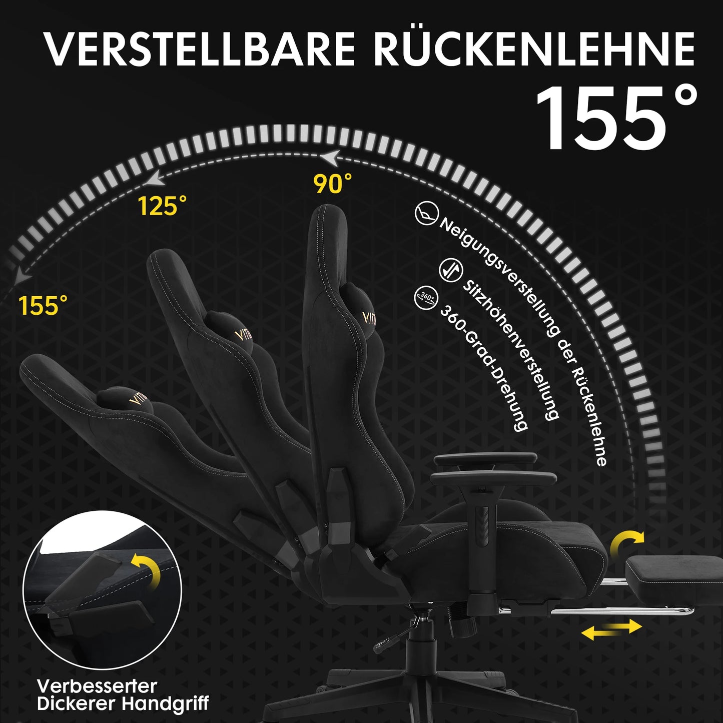 Chaise Gaming Ergonomique avec Soutien Lombaire et Accoudoirs 3D