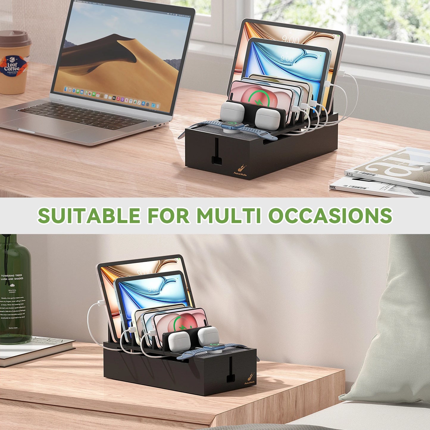 Station de recharge multi-appareils en bambou