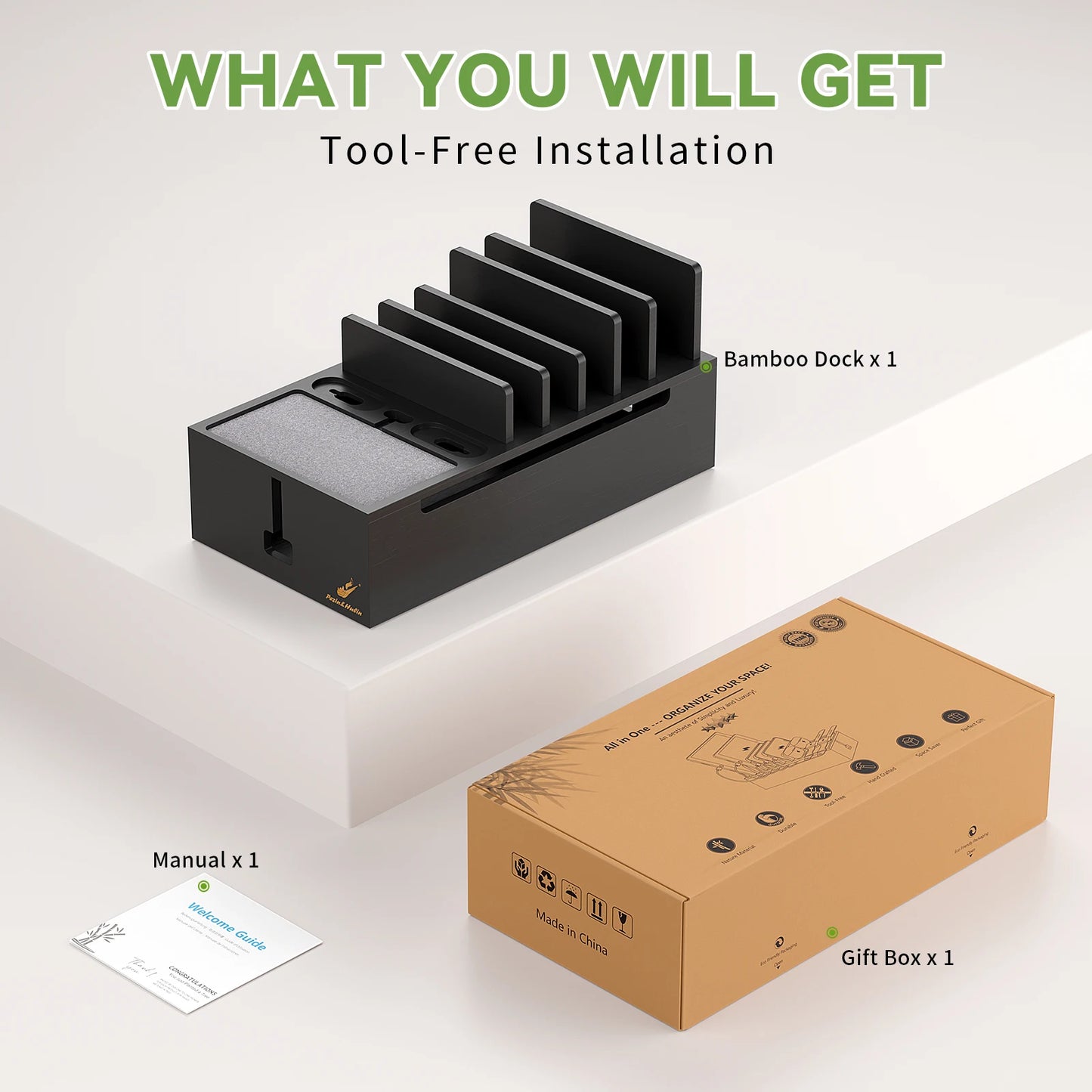 Station de recharge multi-appareils en bambou
