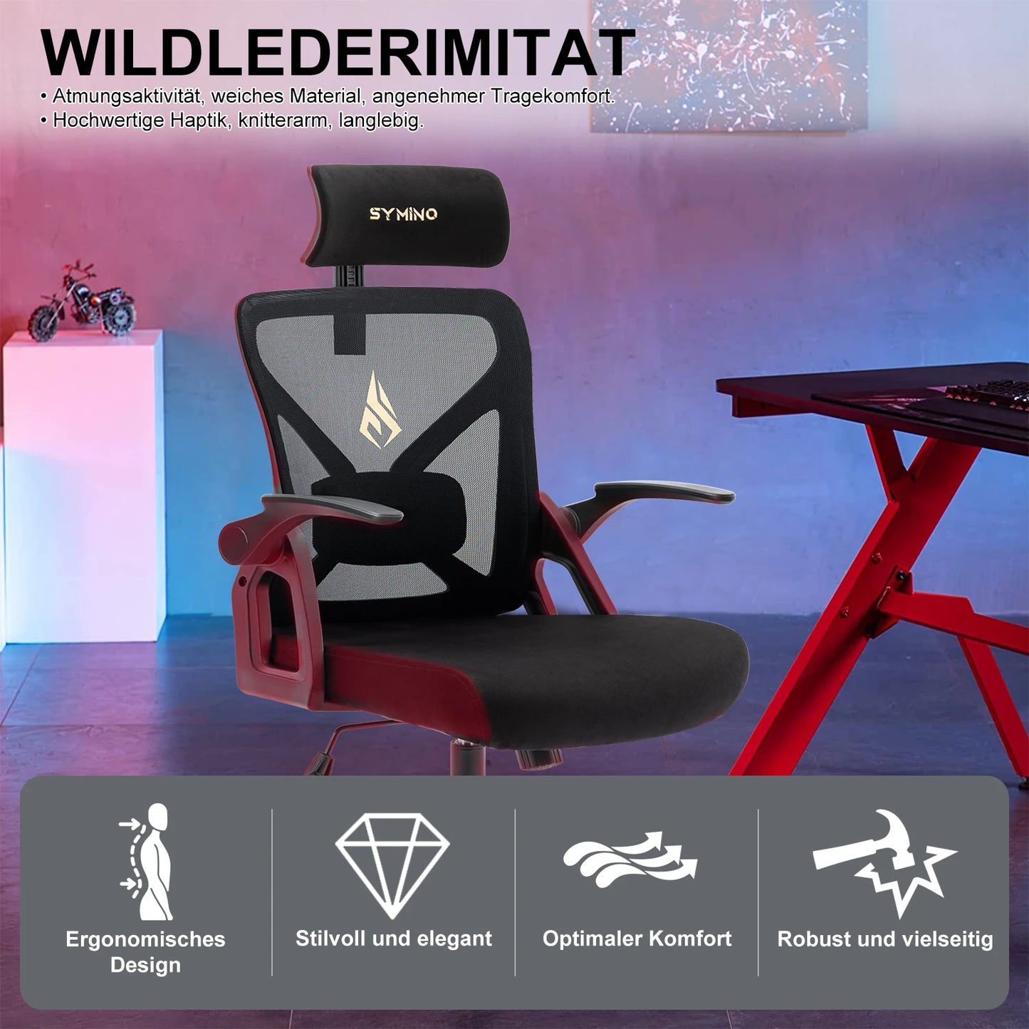 Chaise de Bureau Ergonomique avec Appui-tête, Accoudoirs et Soutien Lombaire