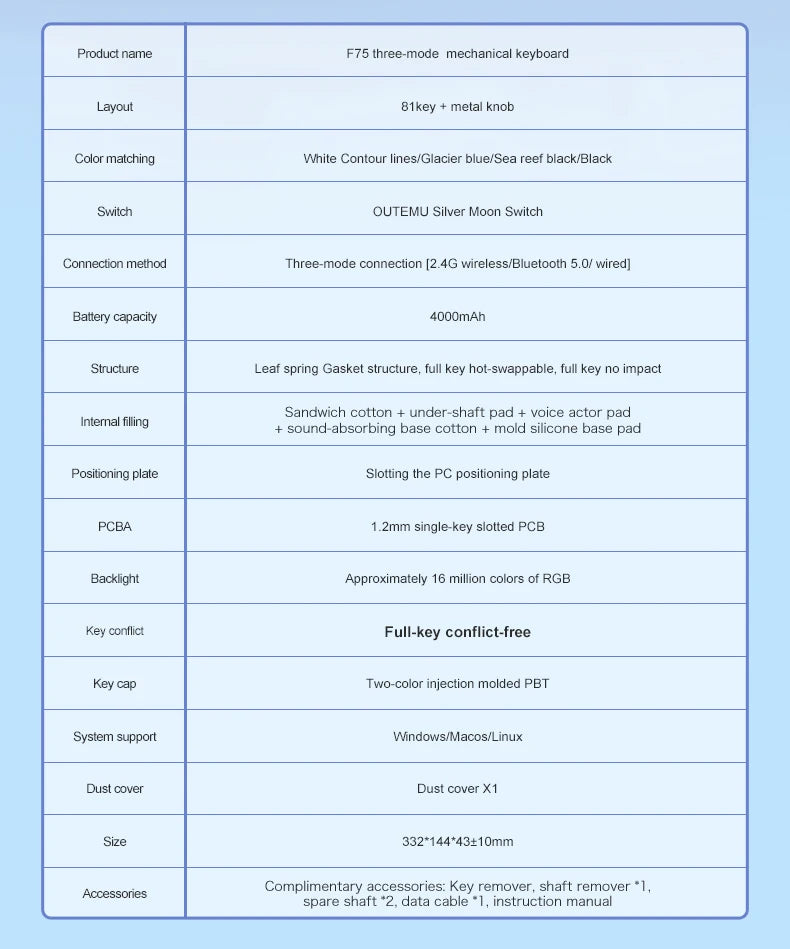 Clavier mécanique sans fil tri-mode – Compact 75 %