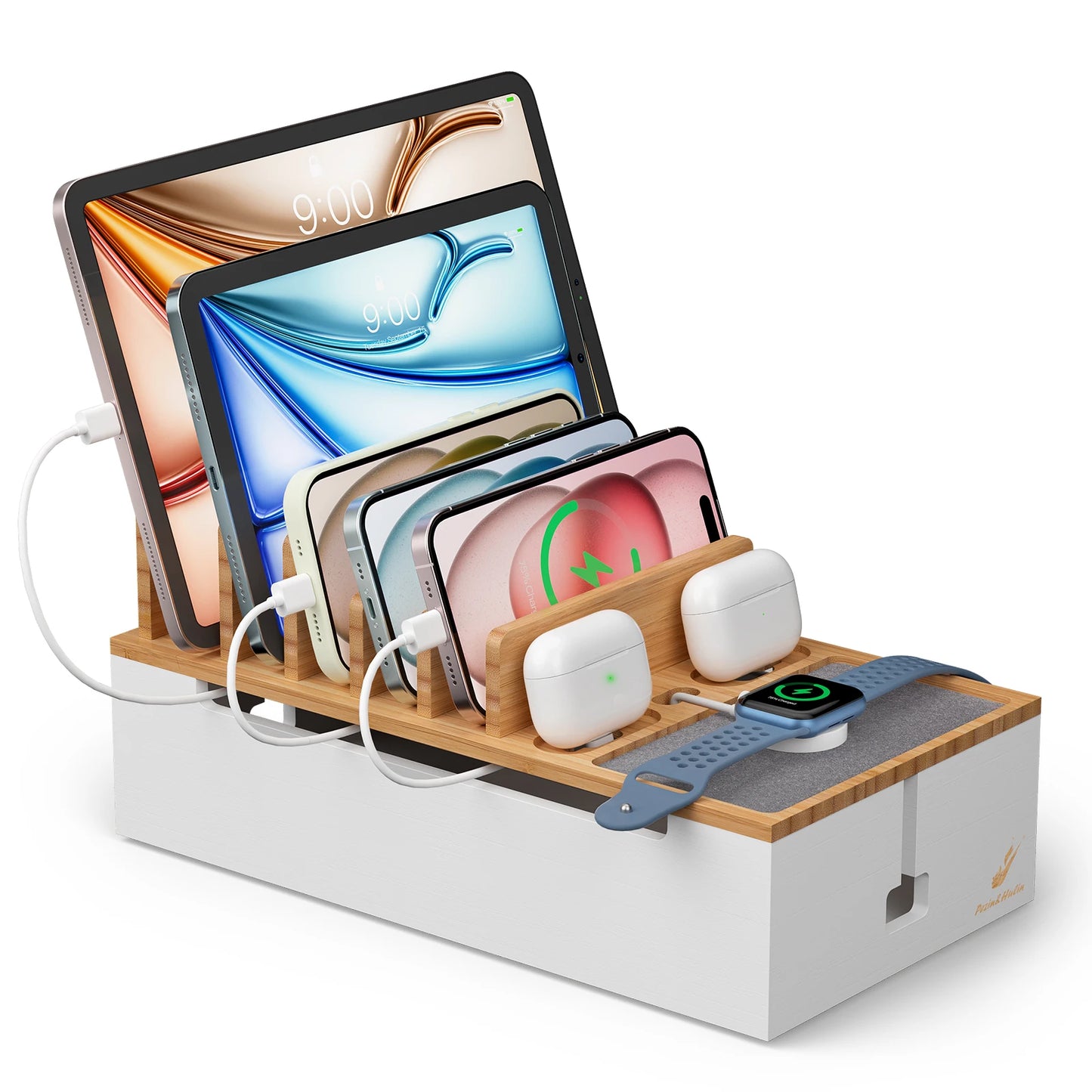 Station de recharge multi-appareils en bambou