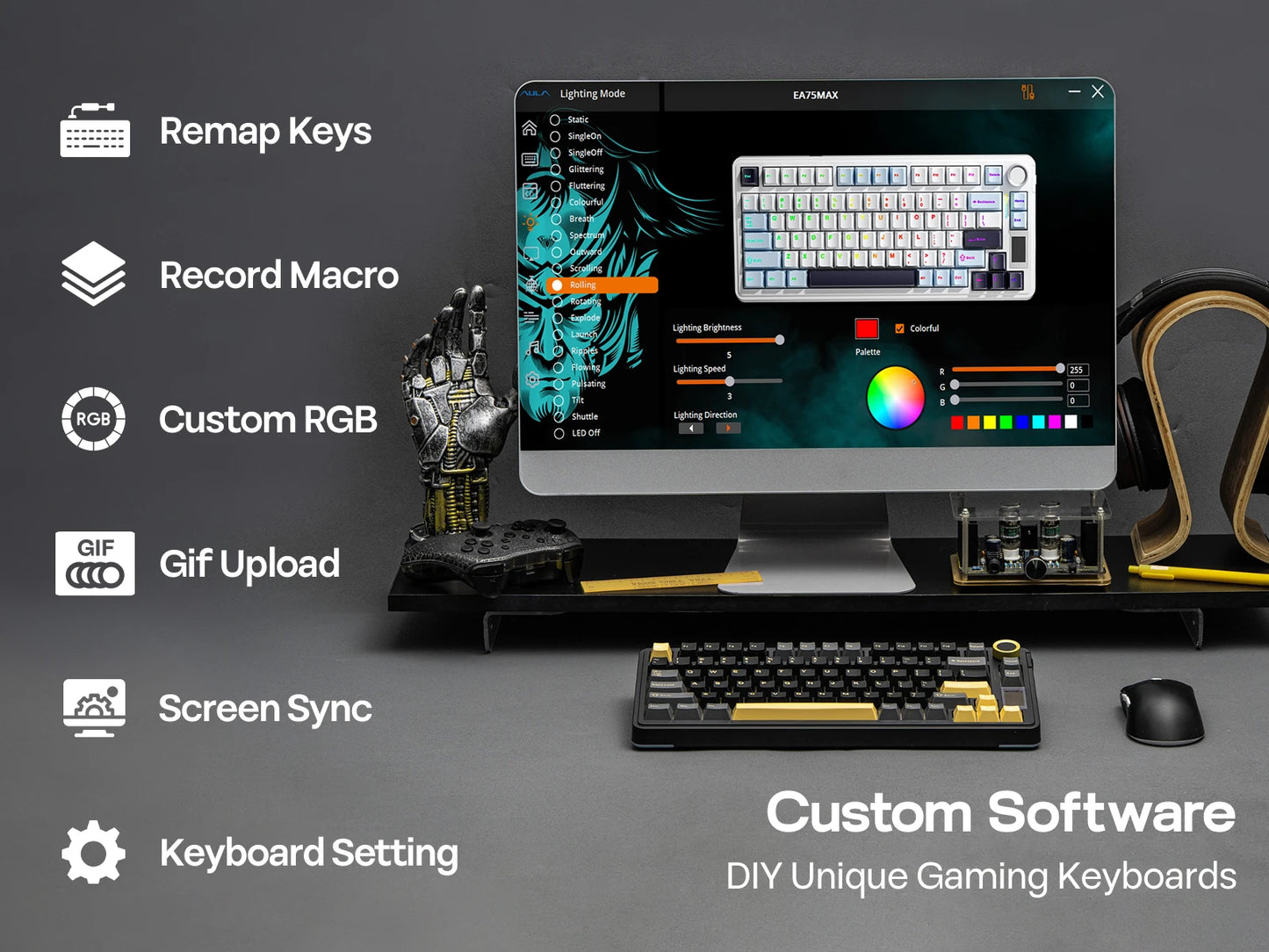 Clavier mécanique sans fil 75% rétroéclairé – Écran intégré