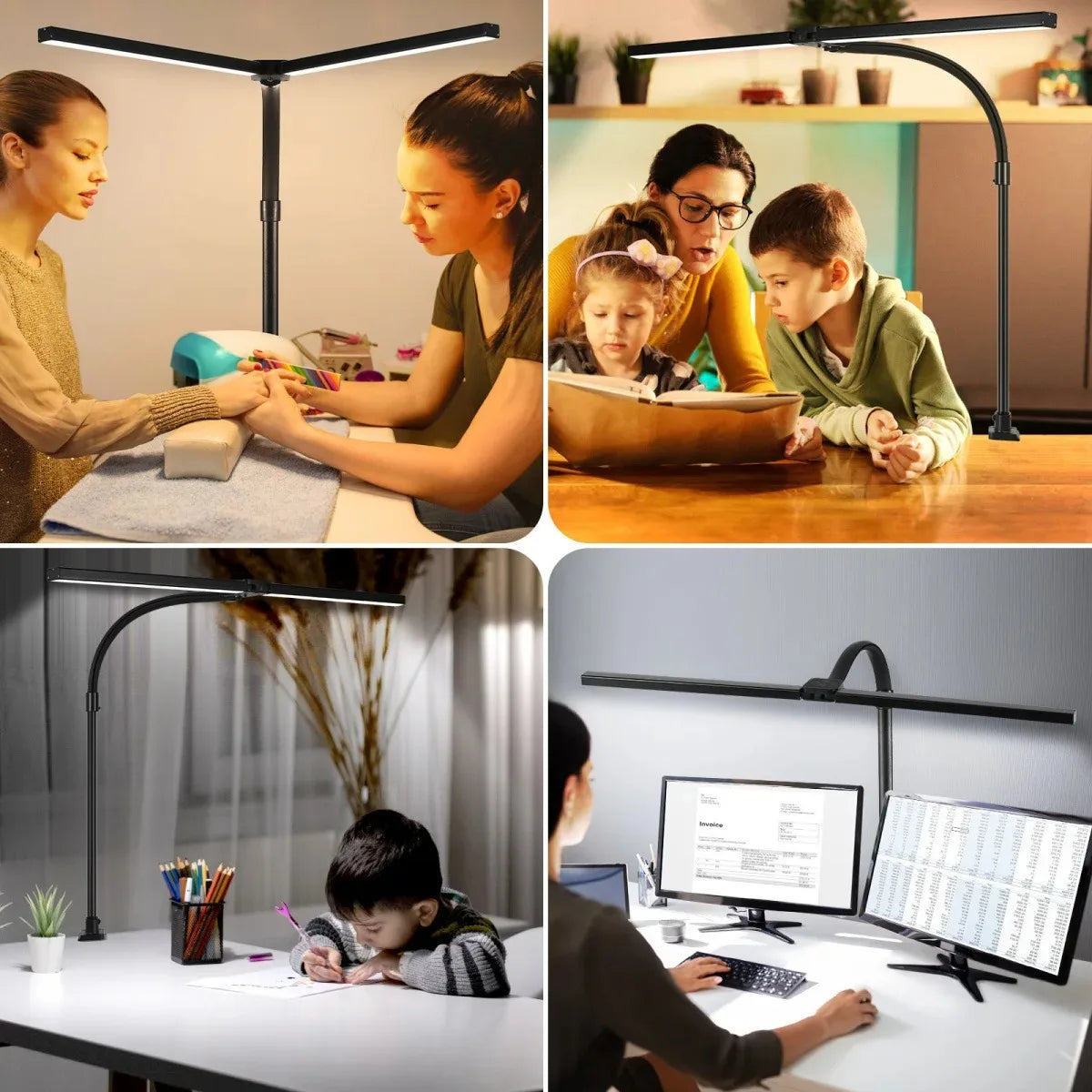 Lampe de bureau LED réglable double tête